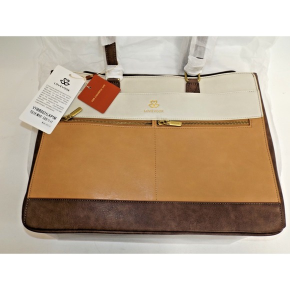 NEW Neutral Laptop Briefcase bag 11" x 16" Leather Teacher Bag - Picture 3 of 15